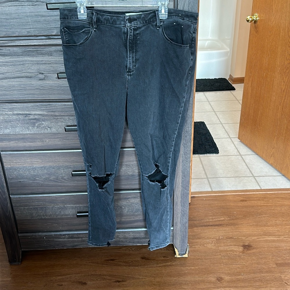 A&F distressed high rise super skinny ankle jean